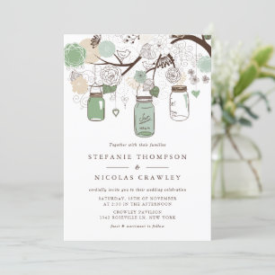 Green Hanging Mason Jars Wedding Kaart