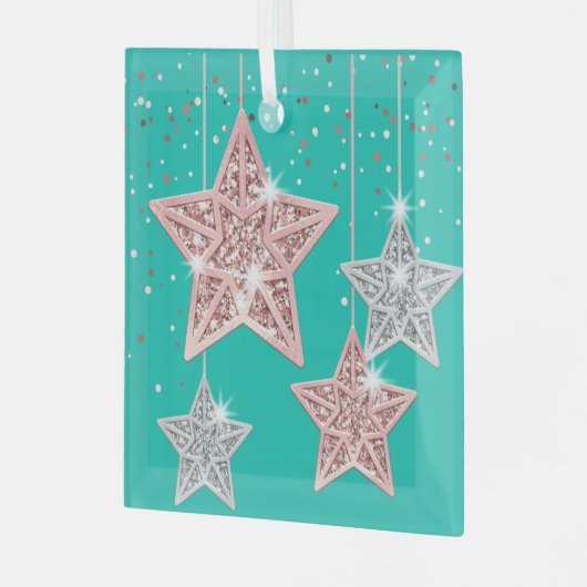 Green Hanging Stars Merry Kerstmis Glas Ornament (Voorkant links)