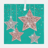 Green Hanging Stars Merry Kerstmis Glas Ornament (Achterkant)