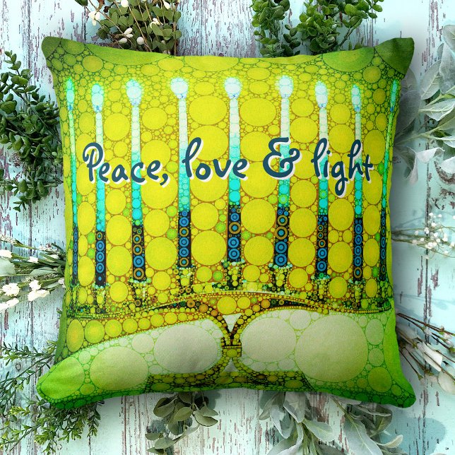 Green Hanukkah Menorah Peace Love Light Script Kussen (Creator heeft geüpload)