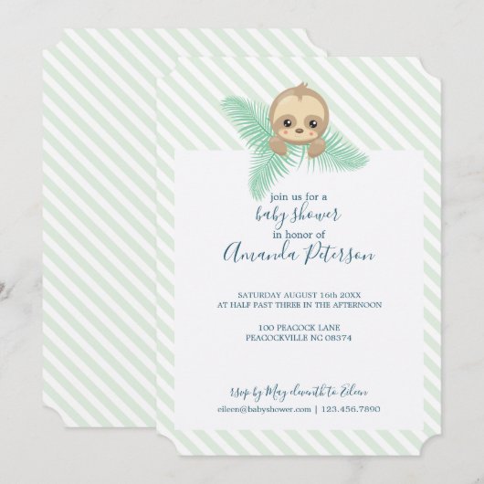 Green Happy Baby Sloth Baby shower Kaart (Voorkant / Achterkant)