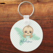 Green Happy Baby Sloth Baby shower Sleutelhanger (Voorkant)