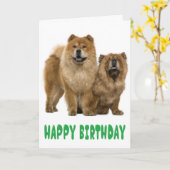 Green Happy Birthday Chow Puppy Dog Kaart (Gele Bloem)