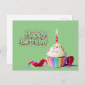 Green Happy Birthday Cupcake Briefkaart (Voorkant / Achterkant)