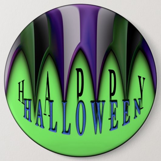 Green Happy Halloween Striped Fangs Ronde Button 6,0 Cm (Voorkant)