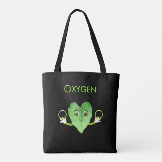 Green Happy Heart Leaf op zwarte Canvas tas (Achterkant)