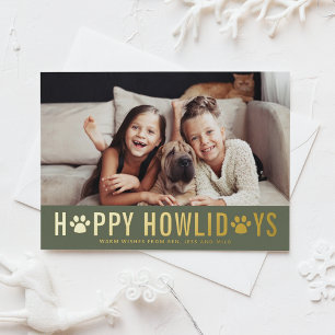 Green Happy Howlidays Moderne Typografie Hond Foto Folie Feestdagenkaart