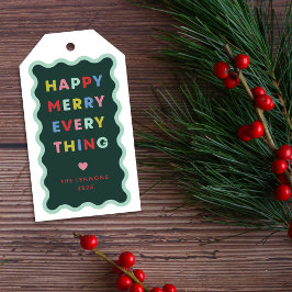 Green Happy Merry Wavy Christmas Gift Tag Cadeaulabel