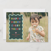Green Happy Merry Wavy Christmas Photo Card Kaart (Voorkant)