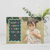 Green Happy Merry Wavy Christmas Photo Card Kaart (Staand voorkant)