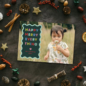 Green Happy Merry Wavy Christmas Photo Card Kaart