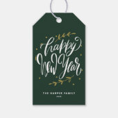 Green Happy New Year Modern Calligraphy Wreath Cadeaulabel (Voorkant)
