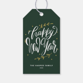 Green Happy New Year Modern Calligraphy Wreath Cadeaulabel