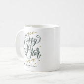 Green Happy New Year Modern Calligraphy Wreath Koffiemok (Voorkant links)