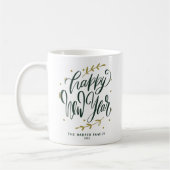Green Happy New Year Modern Calligraphy Wreath Koffiemok (Links)