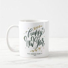 Green Happy New Year Modern Calligraphy Wreath Koffiemok