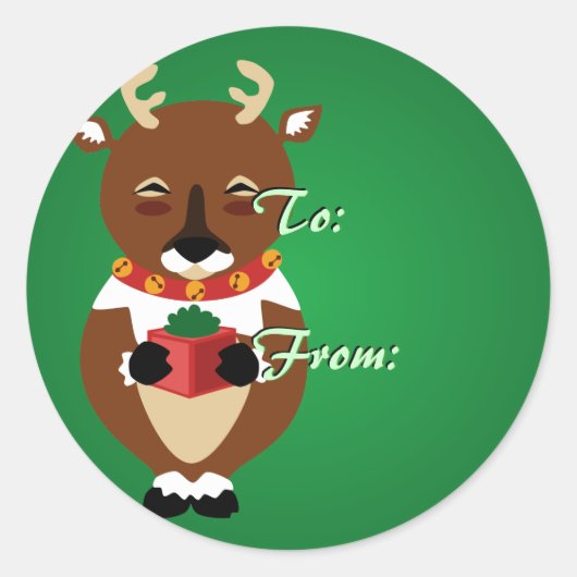 Green Happy Rendier Christmas Labels (Voorkant)