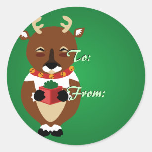 Green Happy Rendier Christmas Labels