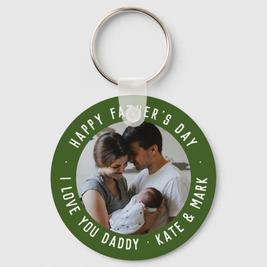 Green Happy Vaderdag Love You Dad Foto Sleutelhanger (Voorkant)