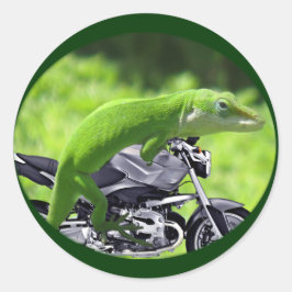 Green Hawaiian Gecko Rider Ronde Sticker