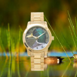 Green Headed Mallard Duck Foto Horloge<br><div class="desc">Mannen stylish polshorloge met zwarte cijfers die het foto-afbeelding van groene kop,  man Mallard Duck. Selecteer uw horloge uit verschillende stijlen.</div>