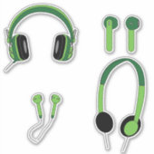Green Headphone Family Custom-Cut Vinyl Sticker (Voorkant)