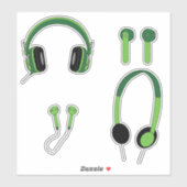Green Headphone Family Custom-Cut Vinyl Sticker (Vel)