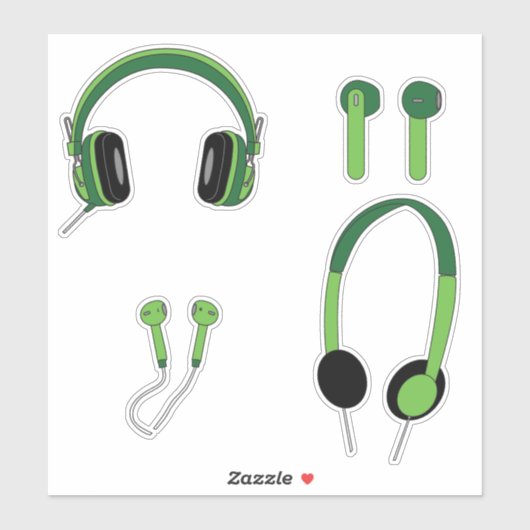 Green Headphone Family Custom-Cut Vinyl Sticker (Vel)