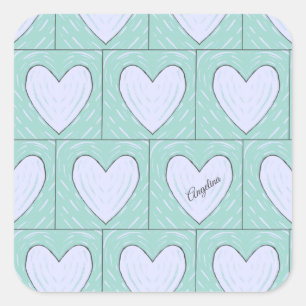 Green Heart Applique Quilt Patroon Vierkante Sticker