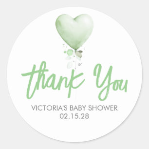 Green Heart Balloon Baby shower Dank u Ronde Sticker
