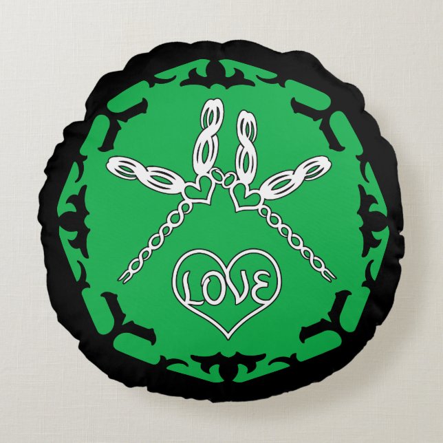 Green Heart Chakra "Love" Dragonfly Design Rond Kussen (Voorkant)