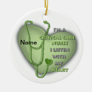 Green Heart Critical Care Nurse Keramisch Ornament