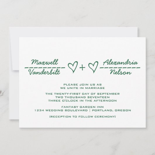 Green Heart Equation Wedding Invite Kaart (Voorkant)