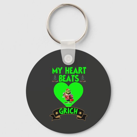 Green Heart Grinch Christmas Love Feestelijke Vaka Sleutelhanger (Voorkant)