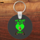 Green Heart Grinch Christmas Love Feestelijke Vaka Sleutelhanger (Voorkant)