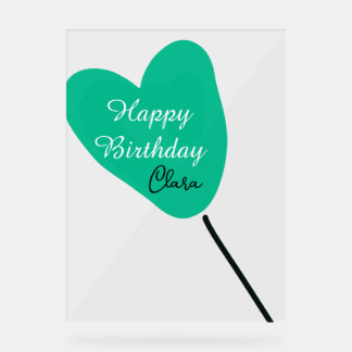 Green heart happy birthday white black balloon kid acryl bord