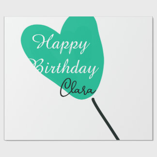 Green heart happy birthday white black balloon kid cadeaupapier