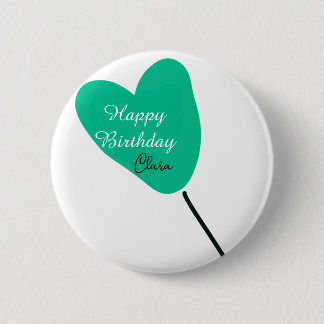 Green heart happy birthday white black balloon kid ronde button 5,7 cm