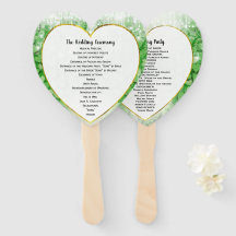 Green Heart Leaf Tree Wedding Program Fan