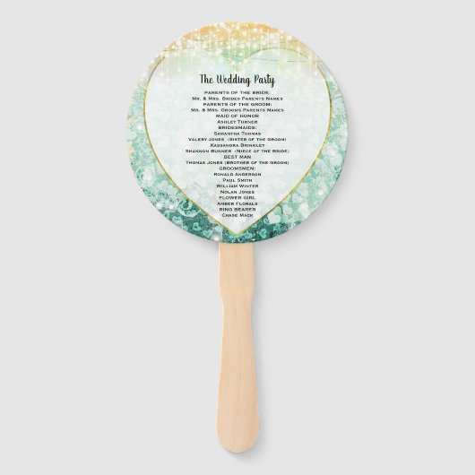 Green Heart Leaf Tree Wedding Program Fan Handwaaier (Achterkant)