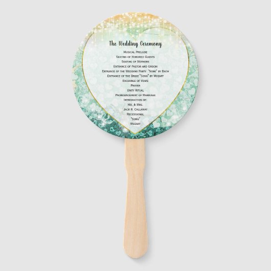 Green Heart Leaf Tree Wedding Program Fan Handwaaier (Voorkant)