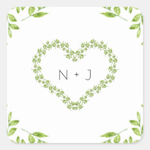 Green Heart Leaves Shabby Chic Greenery Wedding Vierkante Sticker