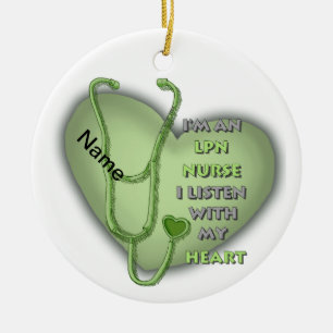 Green Heart LPN Nurse Keramisch Ornament