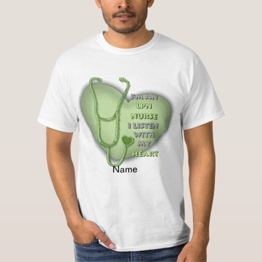 Green Heart LPN Nurse T-shirt (Voorkant)