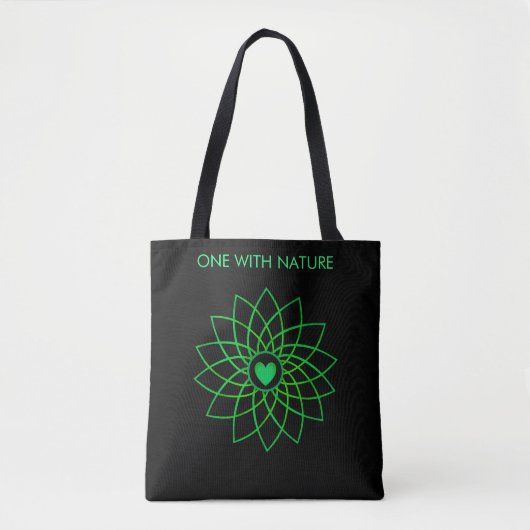 Green Heart Mandala over zwarte Canvas tas (Voorkant)