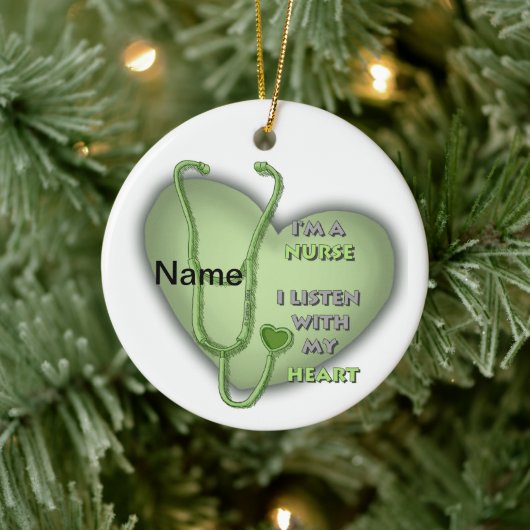 Green Heart Nurse aangepaste verpleegkundigen orna Keramisch Ornament (Boom)