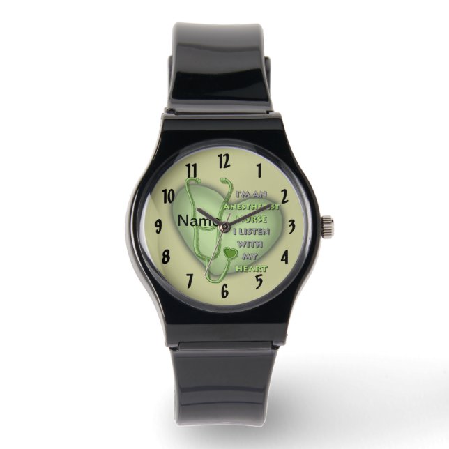 Green Heart Nurse Anesthetist Horloge (Voorkant)