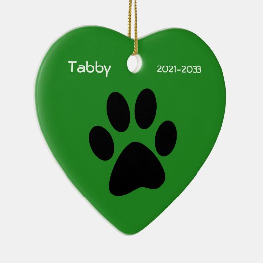 Green Heart Pet Cat Memorial Kerst Ornament (Rechts)