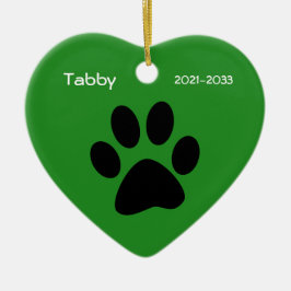Green Heart Pet Cat Memorial Kerst Ornament