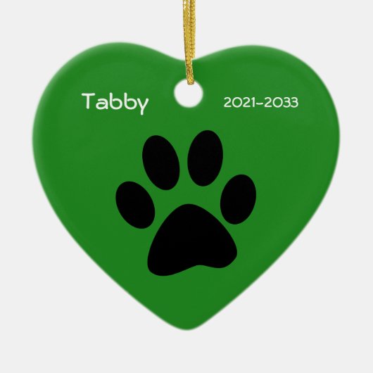 Green Heart Pet Cat Memorial Kerst Ornament (Voorkant)